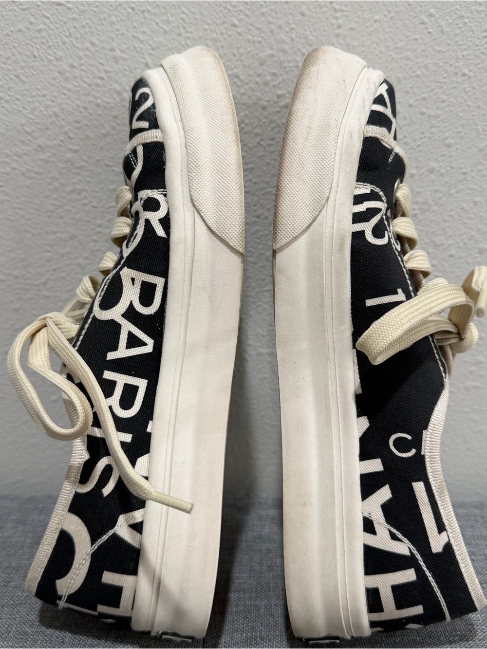 Vintage Black and Cream Logo Canvas Low-Top Sneakers - Picture 5 of 10